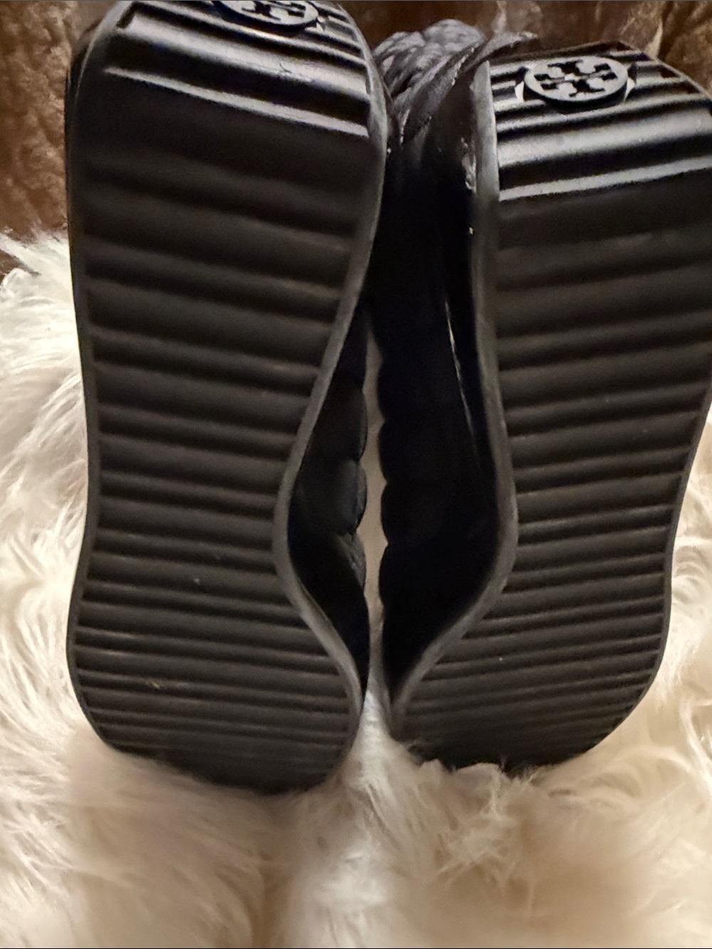 Tory Burch Black Quilted Knee-High Boots with Gold Accents - Picture 3 of 3